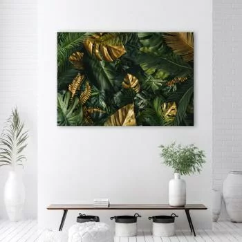 Obraz na płótnie, Złote liście tropikalne
