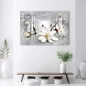 Obraz Deco Panel, Kwiaty w tunelu i srebrne kule 3D