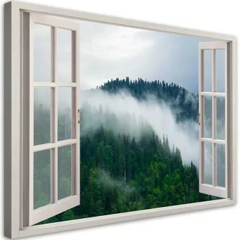 Obraz na płótnie, Las we mgle widok z okna - obrazek 2