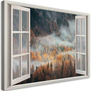Obraz na płótnie, Okno jesienna mgła w górach - obrazek 2