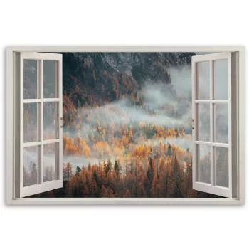 Obraz na płótnie, Okno jesienna mgła w górach - obrazek 3