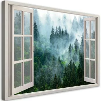 Obraz na płótnie, Okno Zielony las we mgle natura - obrazek 2