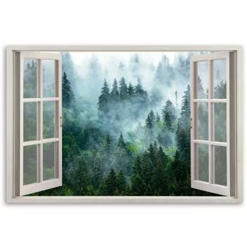 Obraz na płótnie, Okno Zielony las we mgle natura - obrazek 3
