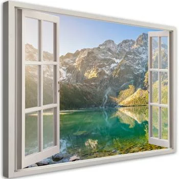 Obraz na płótnie, Okno Jezioro w górach Natura - obrazek 2