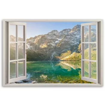 Obraz na płótnie, Okno Jezioro w górach Natura - obrazek 3