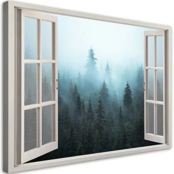 Obraz na płótnie, Okno widok Las we mgle natura - obrazek 2