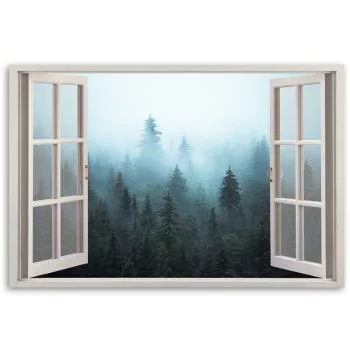Obraz na płótnie, Okno widok Las we mgle natura - obrazek 3