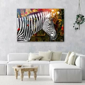 Obraz na płótnie, Zebra na kolorowym tle