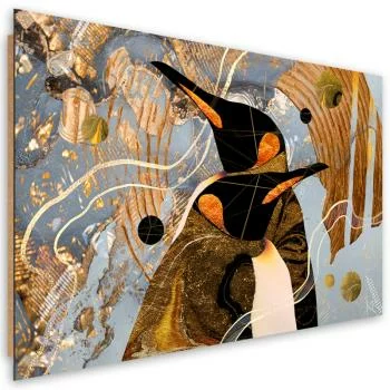 Obraz Deco Panel, Złote Pingwiny Zwierzęta Abstrakcja - obrazek 2
