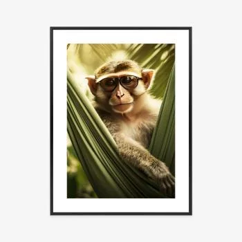 Plakat w ramie - zabawna małpka pośród palm - obrazek 3