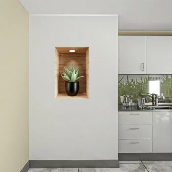 Naklejka na ścianę 3D do kuchni - kwiat w drewnianej wnęce XV - obrazek 2
