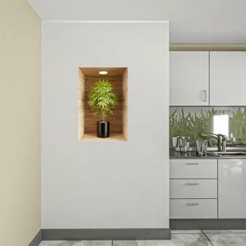 Naklejka na ścianę 3D do kuchni - kwiat w drewnianej wnęce XIII - obrazek 2