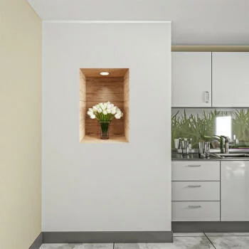 Naklejka na ścianę 3D do kuchni - kwiat w drewnianej wnęce XIX - obrazek 2