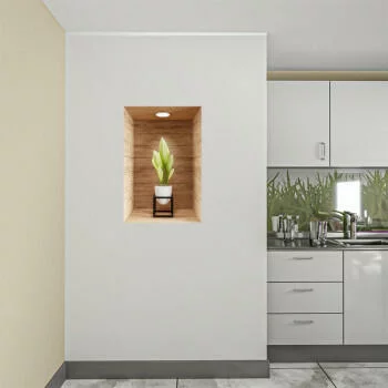 Naklejka na ścianę 3D do kuchni - kwiat w drewnianej wnęce XXXI - obrazek 2