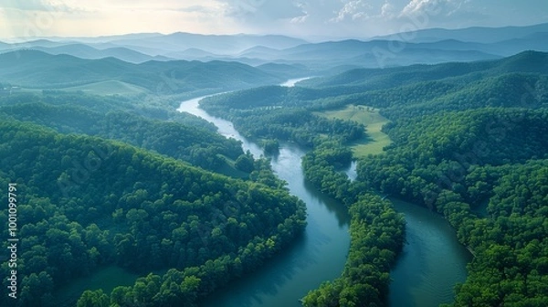 Obraz Mountain lake with forest reflection and scenic peaks
