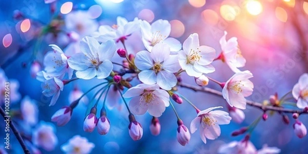 Fototapeta Cherry Blossom Branch with Bokeh Background - Delicate Pink and White Flowers in Bloom