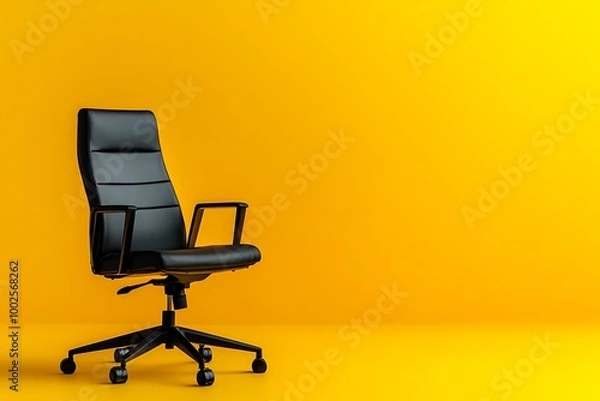 Fototapeta Modern office chair on yellow background. Space for text