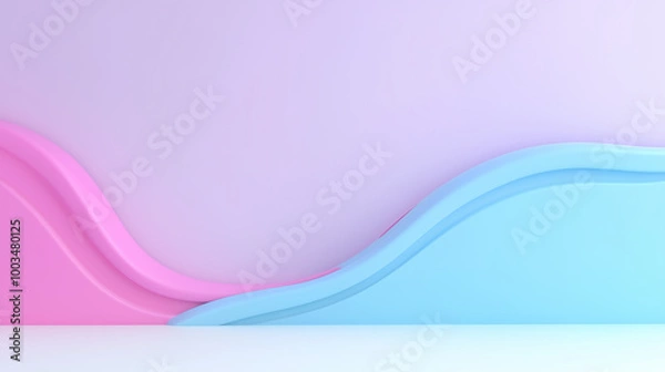 Fototapeta A minimalist image featuring a gradient background with pink and blue wavy shapes.