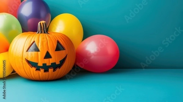 Fototapeta Colorful Halloween celebration with pumpkin balloons