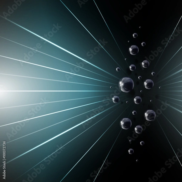 Fototapeta Illustration with glowing lines and 3d spheres, abstract futuristic background for various design artworks