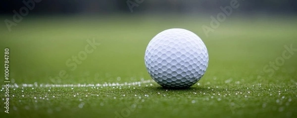 Fototapeta Golf ball landing on the green, leaving a trail of dew, representing the accuracy of a precision shot