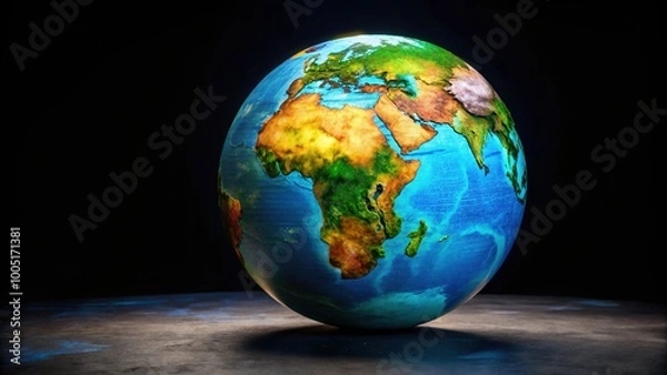 Fototapeta Earth Globe on Black Background, Symbolizing Global Awareness, Environment, and International Unity