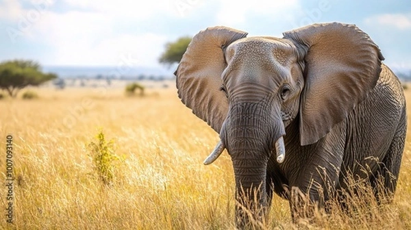 Fototapeta Majestic Elephant in Golden Savanna Landscape