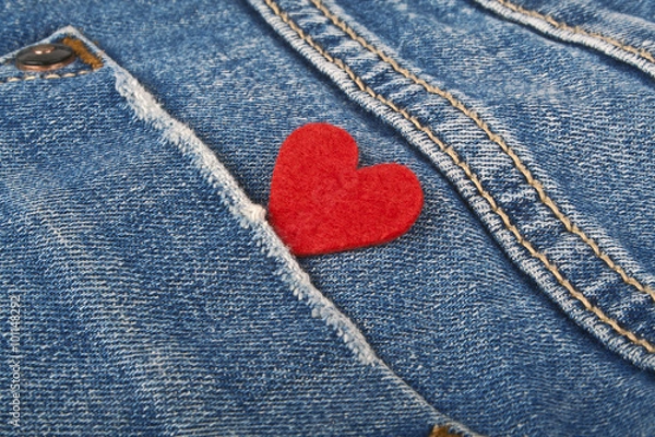 Fototapeta Red heart in jeans pocket