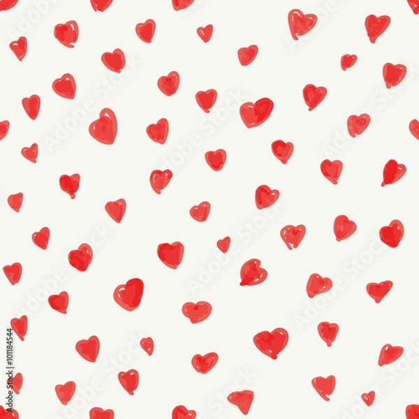 Fototapeta Valentine's day abstract background with hand drawn red hearts s