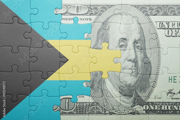 Obraz puzzle with the national flag of bahamas and dollar banknote