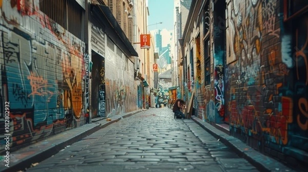 Fototapeta Colorful High Angle Shot of an Alleyway