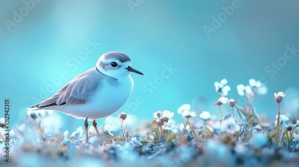 Fototapeta Bird on blue background.