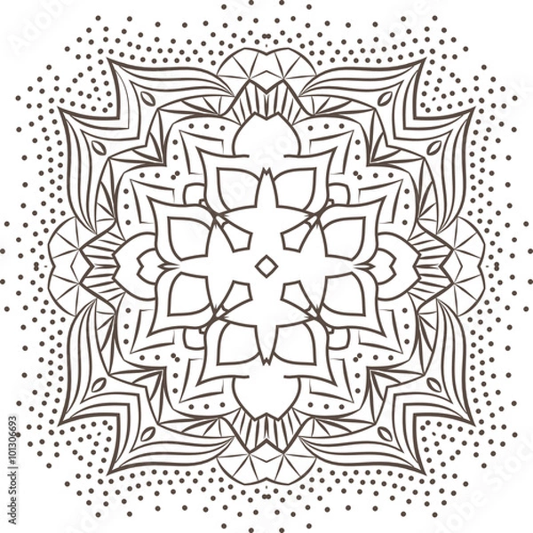 Fototapeta Ethnic Fractal Mandala Vector Meditation looks like Snowflake or Maya Aztec Pattern or Flower too Isolated on White