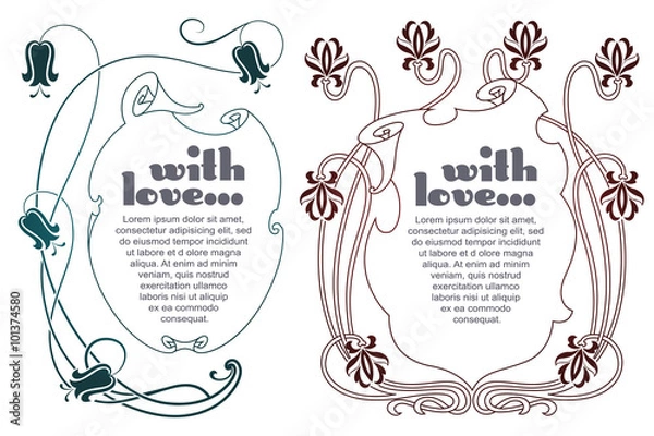 Fototapeta Vector set. Romantic label with flowers.