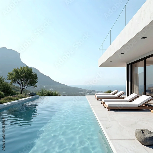 Fototapeta The pool area at a luxury villa with modern architecture