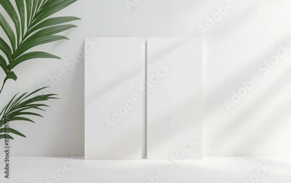 Obraz Clean trifold brochure layout with blank pages, isolated on a light background, versatile design for product promotions or graphic design presentations