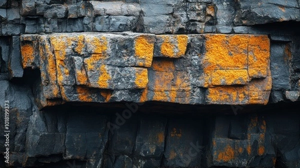 Fototapeta Close-up of Yellow Lichen on a Rugged Cliff Face