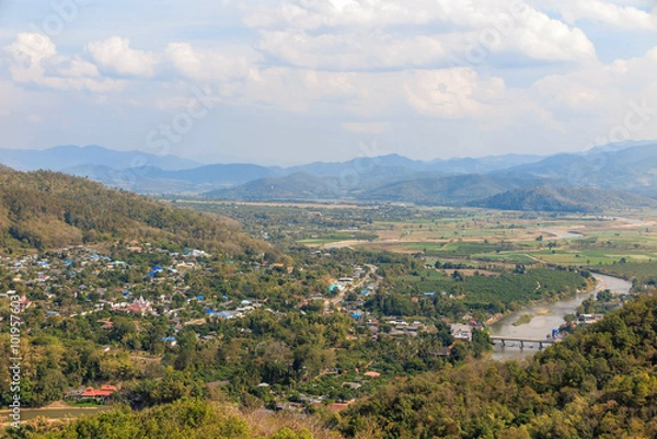 Obraz Village, mountain, river and farm in Mae Ai, Chiang Mai, Thailand