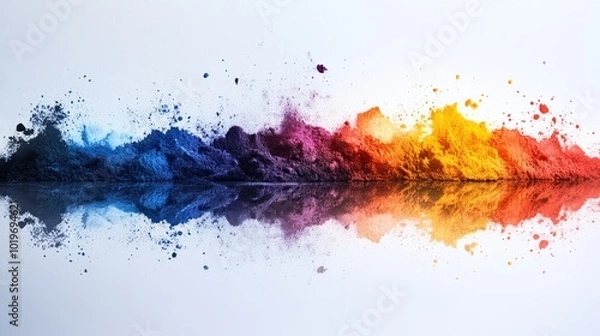 Fototapeta Colorful powder explosion reflecting on a surface.