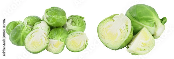 Fototapeta Brussels sprouts and half isolated on white background with full depth of field