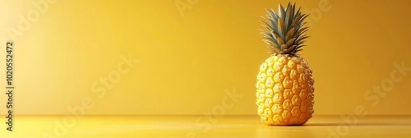 Fototapeta Single Pineapple on Yellow Surface