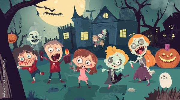 Fototapeta Halloween invitation to Cute cartoon zombie party vector image