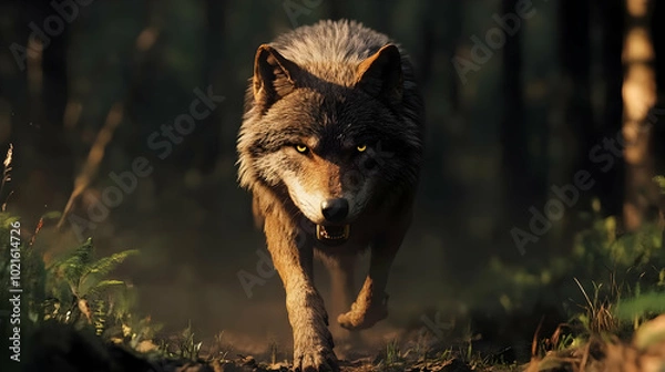 Fototapeta Wolf in the Forest, Realistic Image