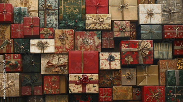 Fototapeta Texture of wrapped gifts