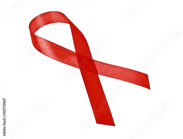 Fototapeta Aids awareness red ribbon isolated on white background