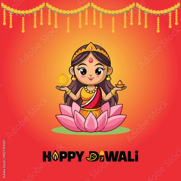 Fototapeta Happy Depwali Goddess Laxmi on Laxmi pujan or pooja in Diwali or Deepavali, a festival of light