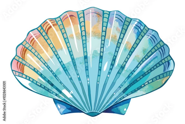 Fototapeta Hand-Drawn Watercolor Seashell Illustration Isolated on White Background.