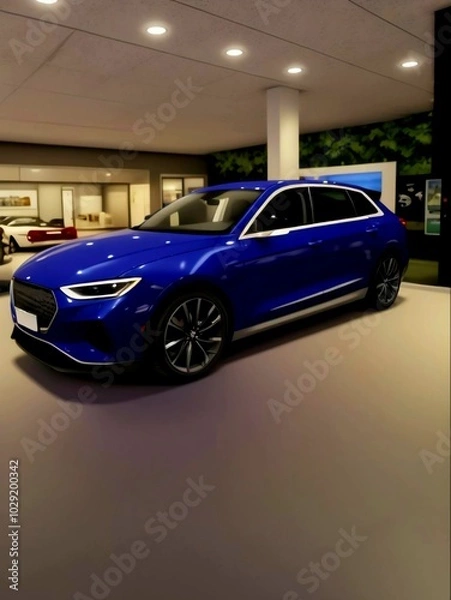 Fototapeta Blue car in the showroom