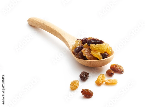 Fototapeta Raisin on wooden spoon