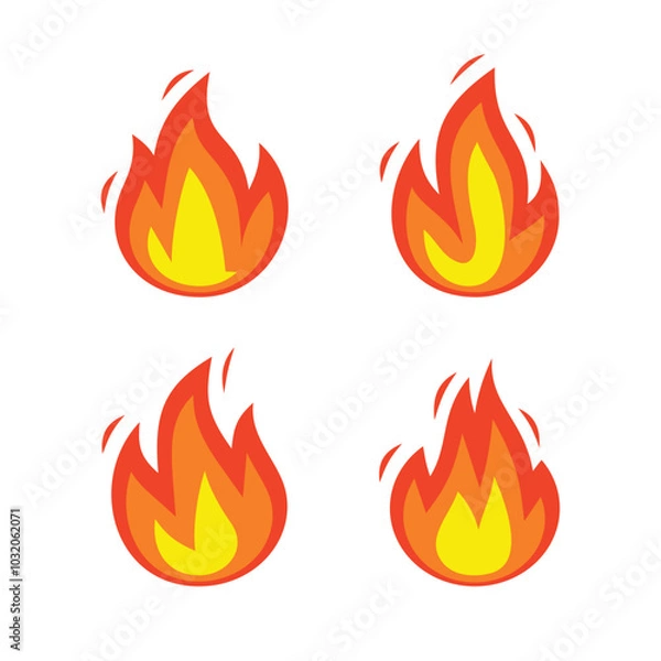 Fototapeta Fire Flames Collection Logo. Icons Set on White Background. Vector